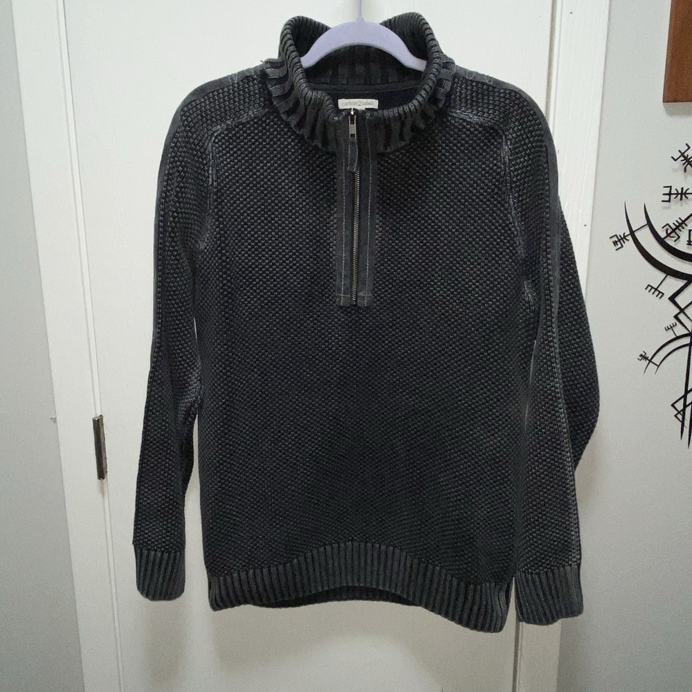 Carbon 2 Colbalt Sweater 1/4‎ Zip Heavy Knit Sweater Grey Black Mens Medium